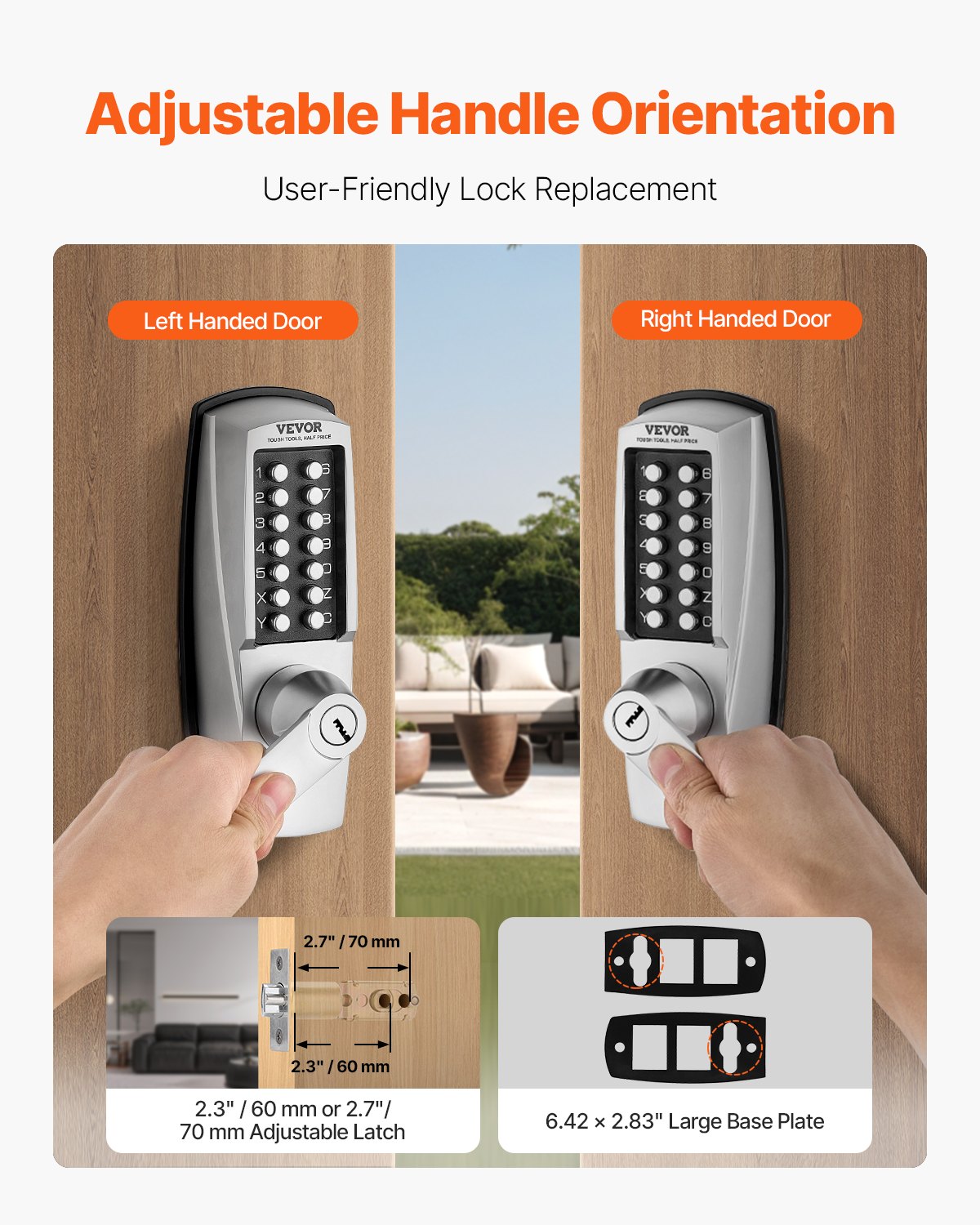 Mechanical Keyless Entry Door Lock, 14 Key Mechanical Door Lock with Keys, Mechanical Keypad Door Lock with Handle, Stainless Steel Waterproof Keyless Gate Lock, for Home Office Outdoor Garage