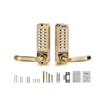 Mechanical Keyless Entry Door Lock, 14 Key Mechanical Door Lock, Mechanical Keypad Door Lock with Handle, Double-Sided Stainless Steel Waterproof Keyless Gate Lock, for Home Office Fence Garage