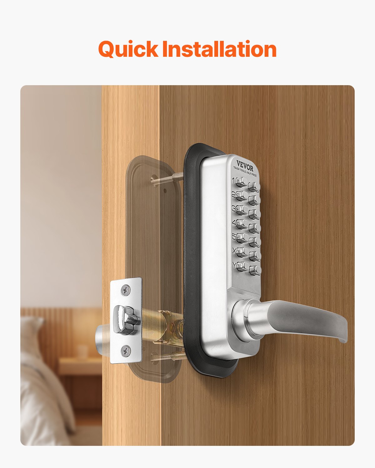 Mekaniskt nyckellöst dörrlås, mekaniskt dörrlås med 14 nycklar, mekaniskt knappsatsdörrlås med handtag, vattentätt nyckellöst grindlås i rostfritt stål, för hemmakontor utomhusstaket garage gård