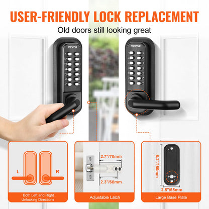 Mechanical Keyless Entry Door Lock, 14 Digit Keypad, Embedded Outdoor Gate Door Locks Set with Keypad and Handle, Water-proof Zinc Alloy, Easy to Install, for Garden, Garage, Storage Shed, Yard