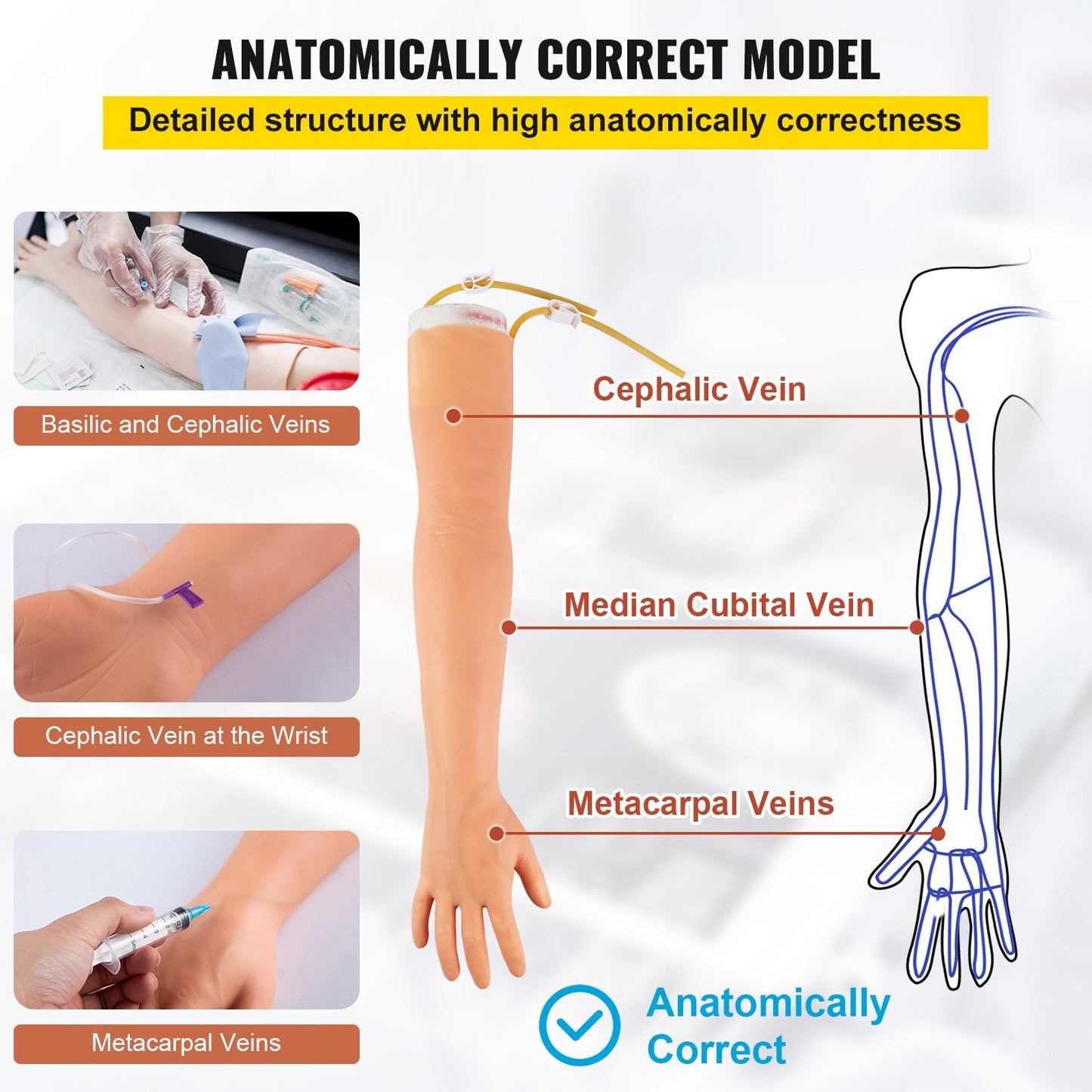 Flebotomiövningskit, intravenös IV-venpunktion, högsimulerad IV-övningsarmskit med bärväska, övning och perfekta IV-färdigheter, för sjuksköterskestudenter och yrkesverksamma