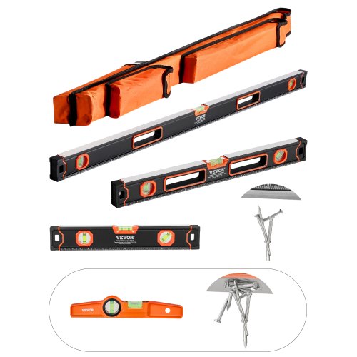 4-Piece Torpedo Level, 48/24/16/10 Inch Box Levels Set, Fluorescent Light Up Bubble Vials Ruler for 45/90/180 Degree, Aluminum Alloy Magnetic Leveler Tool, Shock-Proof(Only 10-inch has magnetic)