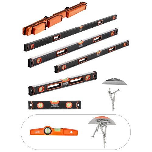 6-delat torpedvattenpass, 78/48/32/24/16/10 tums lådvattenpass, bubbelampuller för 45/90/180 grader, stöttålig magnetisk vattenpassare i aluminiumlegering, SAE/metrisk skala (endast 10 tum har magnet)