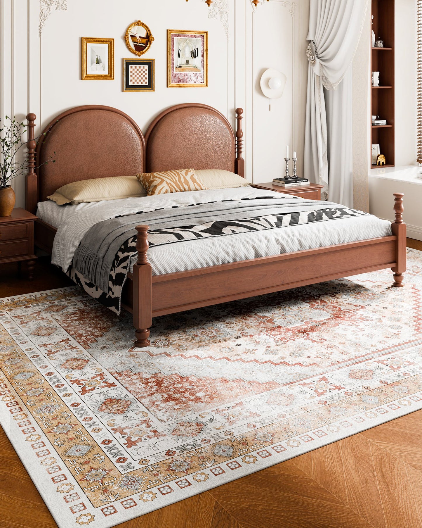 Matta, 2,4 x 3,6 m stor tvättbar matta, halkfri och rivtålig mjuk heltäckningsmatta, husdjurs- och barnvänliga vintagemattor, inomhusmatta för sovrum, vardagsrum, barnrum, kontor, brunröd