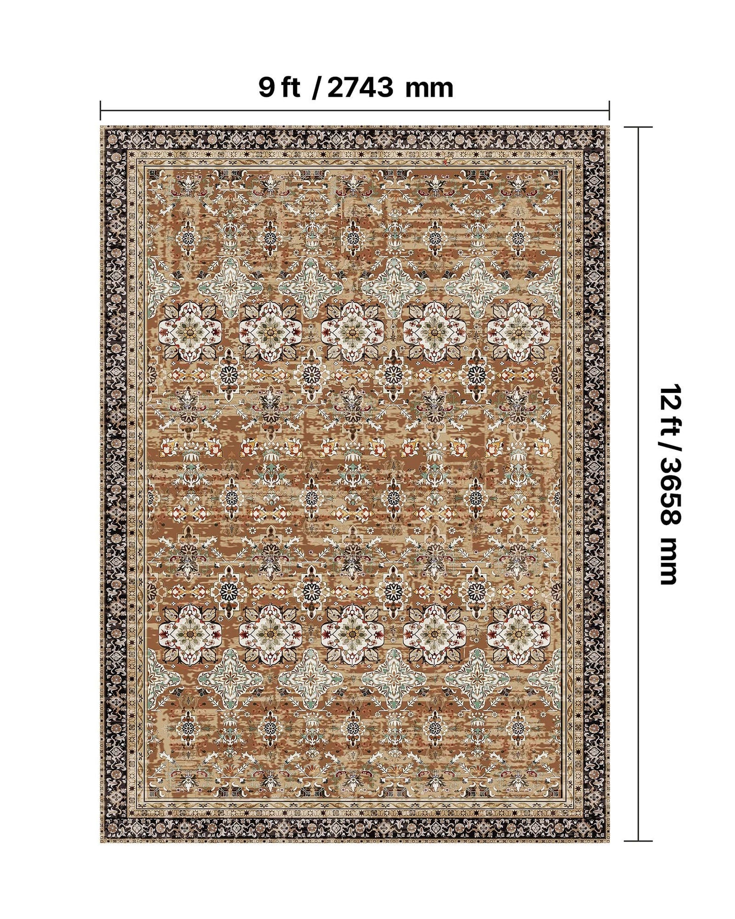 Matta, 2,4 x 3,6 m stor tvättbar matta, halkfri och rivtålig mjuk heltäckningsmatta, husdjurs- och barnvänliga vintagemattor, inomhusmatta för sovrum, vardagsrum, barnrum, kontor, brungrön