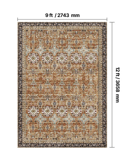 Matta, 2,4 x 3,6 m stor tvättbar matta, halkfri och rivtålig mjuk heltäckningsmatta, husdjurs- och barnvänliga vintagemattor, inomhusmatta för sovrum, vardagsrum, barnrum, kontor, brungrön