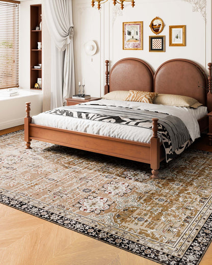 Matta, 2,4 x 3,6 m stor tvättbar matta, halkfri och rivtålig mjuk heltäckningsmatta, husdjurs- och barnvänliga vintagemattor, inomhusmatta för sovrum, vardagsrum, barnrum, kontor, brungrön