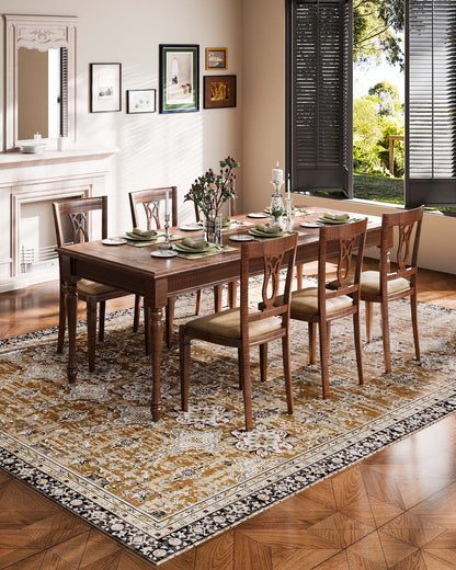 Matta, 2,4 x 3,6 m stor tvättbar matta, halkfri och rivtålig mjuk heltäckningsmatta, husdjurs- och barnvänliga vintagemattor, inomhusmatta för sovrum, vardagsrum, barnrum, kontor, brungrön