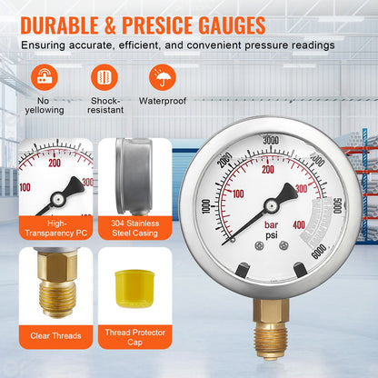 Hydraulic Pressure Test Kit, 250/400/600bar, 3 Gauges 11 Test Couplings 3 Test Hoses, Excavator Hydraulic Test Gauge Set with Portable Carrying Case for Excavator Tractors Construction Machinery