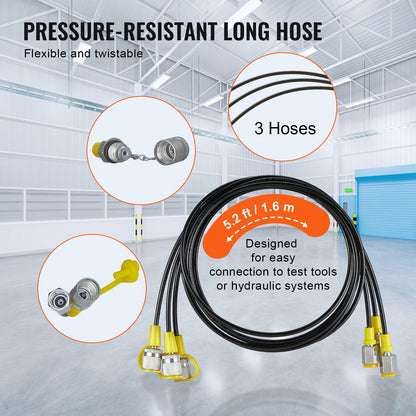 Hydraulic Pressure Test Kit, 250/400/600bar, 3 Gauges 11 Test Couplings 3 Test Hoses, Excavator Hydraulic Test Gauge Set with Portable Carrying Case for Excavator Tractors Construction Machinery