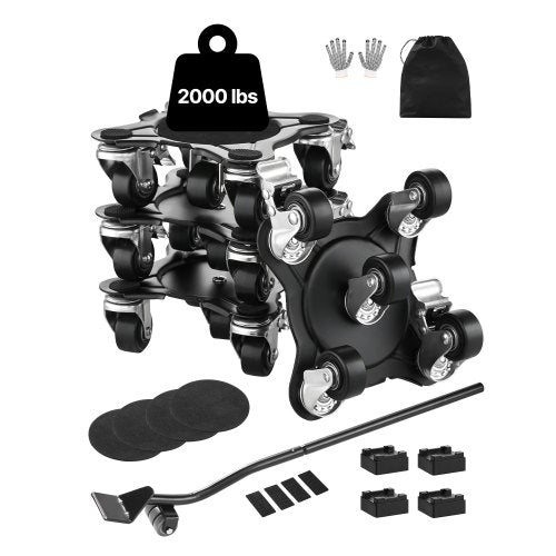 Möbelvagn, maxlast 1200 lbs, kraftiga möbelflyttare med 5 360° roterande hjul, kolstålspanel, verktygssats för möbellyft för vitvaror, soffa, kylskåp, tvättmaskin