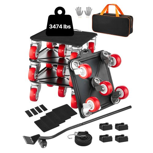 Möbelvagn, maxlast 1474 kg, kraftiga möbelflyttare med 5 360° roterande hjul, panel i kolstål, verktygssats för möbellyft för vitvaror, soffa, kylskåp, tvättmaskin