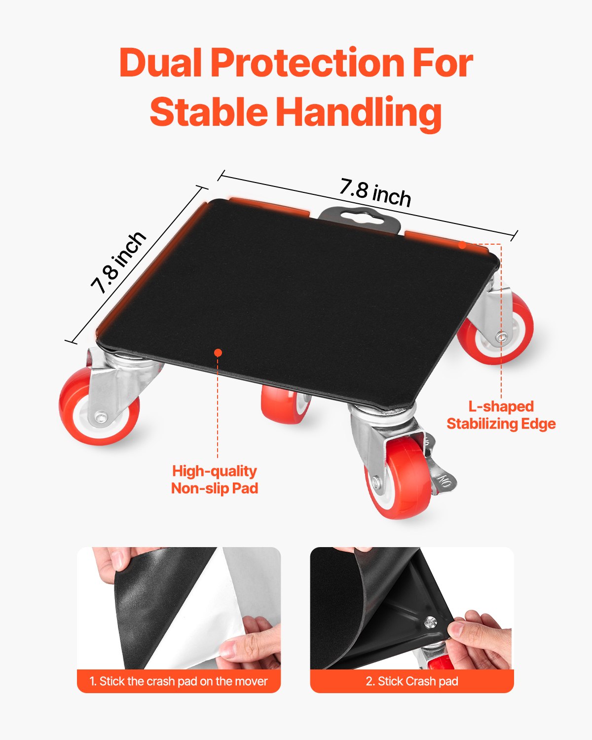 Möbelvagn, maxlast 1474 kg, kraftiga möbelflyttare med 5 360° roterande hjul, panel i kolstål, verktygssats för möbellyft för vitvaror, soffa, kylskåp, tvättmaskin
