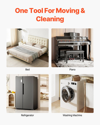 Möbelvagn, maxlast 1474 kg, kraftiga möbelflyttare med 5 360° roterande hjul, panel i kolstål, verktygssats för möbellyft för vitvaror, soffa, kylskåp, tvättmaskin