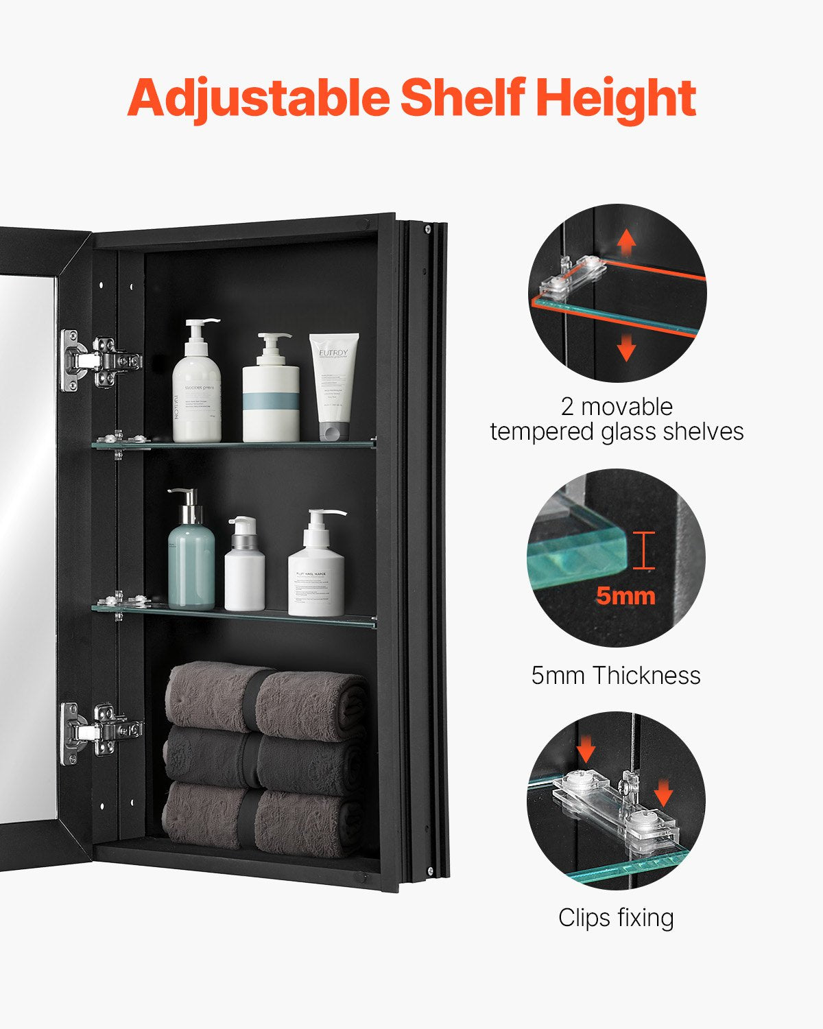 Medicine Cabinet, 14 x 24 inches, Medicine Cabinet for Bathroom with Mirror, Aluminum Frame Bathroom Wall Cabinet, 2-layer Adjustable Shelves, Recessed & Wall-mounted Installation