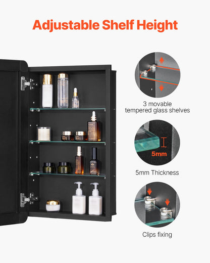 Medicine Cabinet, 16.5 x 27.5 inch, Medicine Cabinet for Bathroom with Mirror, Aluminum Frame Bathroom Wall Cabinet, 3-layer Adjustable Shelves, Recessed & Wall-mounted Installation