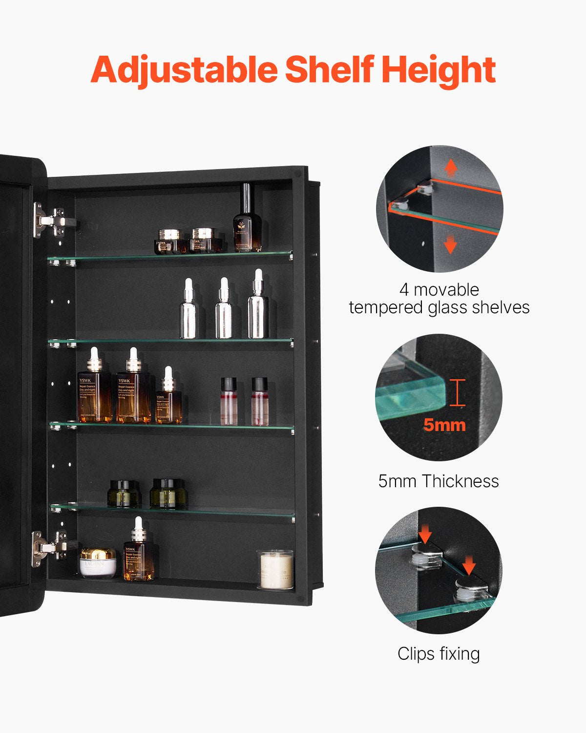 Medicine Cabinet, 20 x 30 inch, Medicine Cabinet for Bathroom with Mirror, Aluminum Frame Bathroom Wall Cabinet, 4-layer Adjustable Shelves, Recessed & Wall-mounted Installation