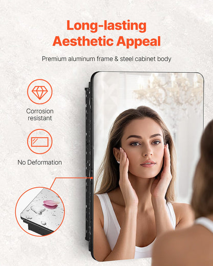 Medicine Cabinet, 20 x 30 inch, Medicine Cabinet for Bathroom with Mirror, Aluminum Frame Bathroom Wall Cabinet, 4-layer Adjustable Shelves, Recessed & Wall-mounted Installation