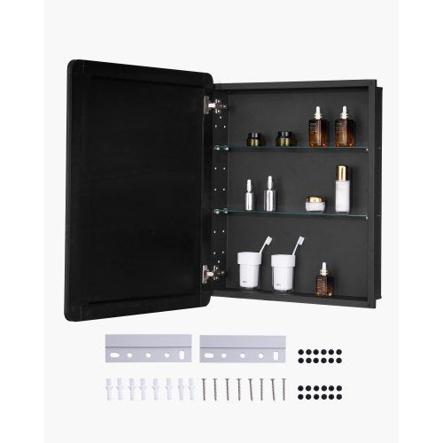 Medicine Cabinet, 24 x 30 inch, Medicine Cabinet for Bathroom with Mirror, Aluminum Frame Bathroom Wall Cabinet, 2-layer Adjustable Shelves, Recessed & Wall-mounted Installation