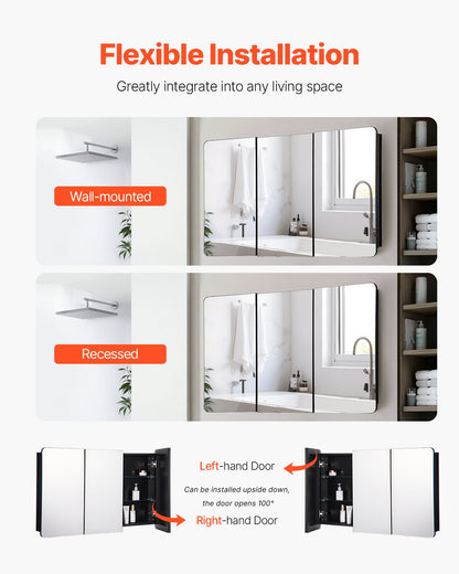 Medicine Cabinet, 25.5 x 40 inch, Medicine Cabinet for Bathroom with Mirror, Aluminum Frame Bathroom Wall Cabinet, 4-layer Adjustable Shelves, Recessed & Wall-mounted Installation