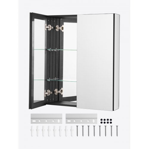 Medicine Cabinet, 26 x 30 inch, Medicine Cabinet for Bathroom with Mirror, Aluminum Frame Bathroom Wall Cabinet, 2-layer Adjustable Shelves, Recessed & Wall-mounted Installation