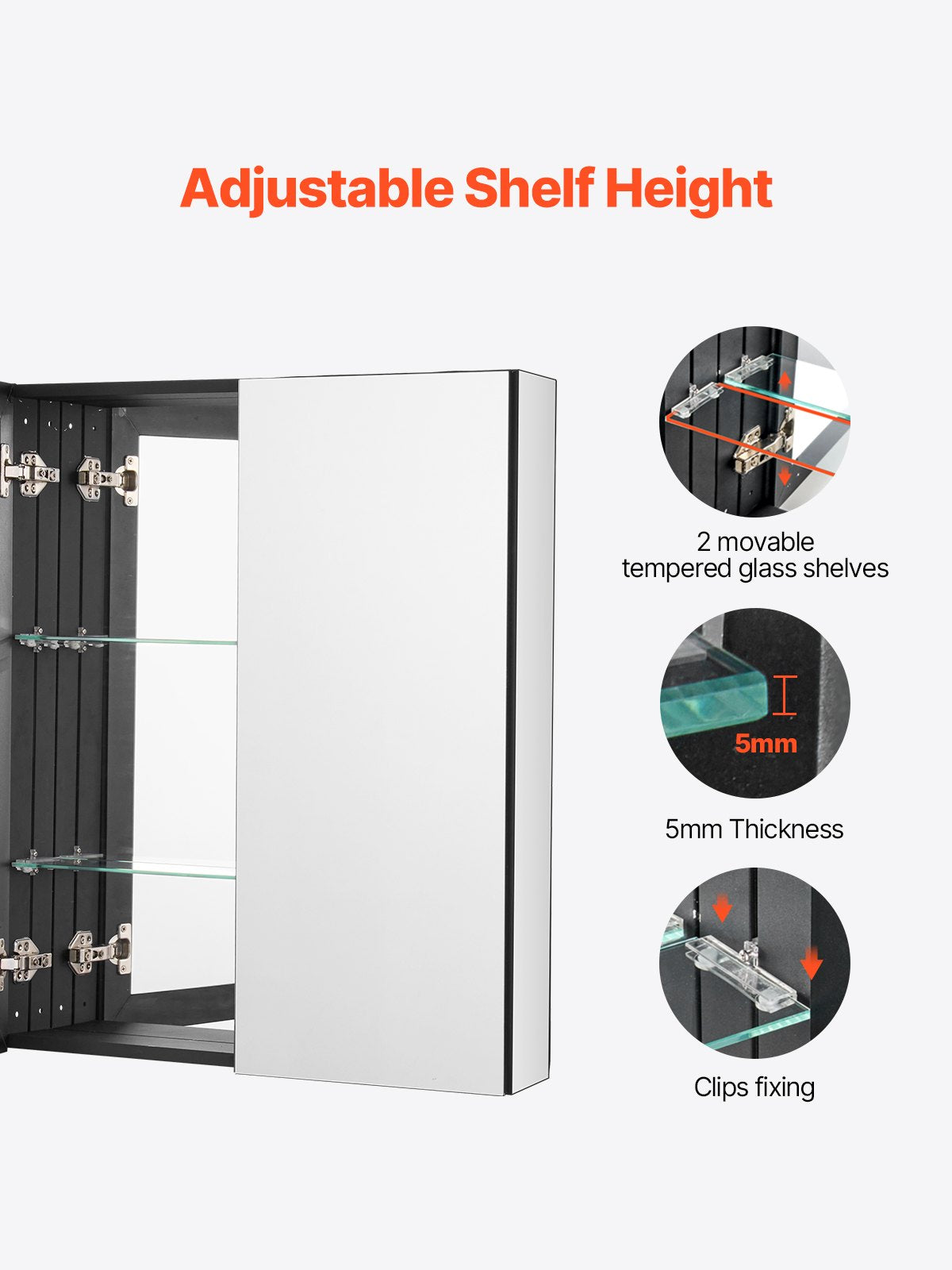 Medicine Cabinet, 26 x 30 inch, Medicine Cabinet for Bathroom with Mirror, Aluminum Frame Bathroom Wall Cabinet, 2-layer Adjustable Shelves, Recessed & Wall-mounted Installation