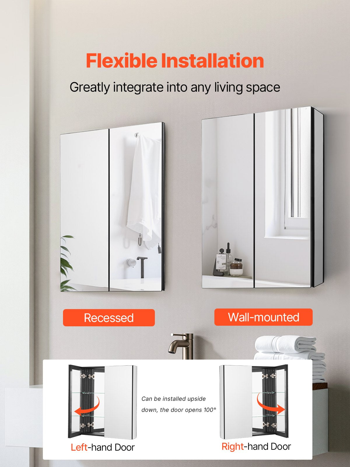 Medicine Cabinet, 26 x 30 inch, Medicine Cabinet for Bathroom with Mirror, Aluminum Frame Bathroom Wall Cabinet, 2-layer Adjustable Shelves, Recessed & Wall-mounted Installation