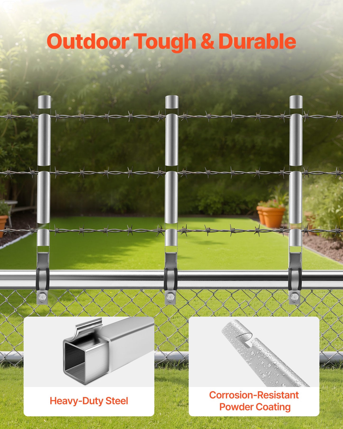 Barbed Wire Arm, 10 Packs 14.8 in Fence Post Extender for 1.3" to 1.5" Chain Link Fences, U Bracket Design, Galvanized Steel Fence Height Extender, Protect Privacy and Prevent Pets Jumping Off