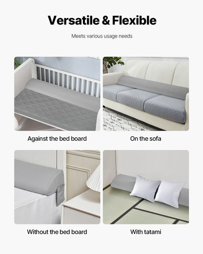 Bed Wedge Pillow for Headboard, 1829 x 255 x 152 mm Bed Gap Filler, Fill 0-178mm Gap Between Headboard and Mattress, 25D Foam Mattress Wedge Headboard Pillow with Side Pocket, for Backrest, Gray