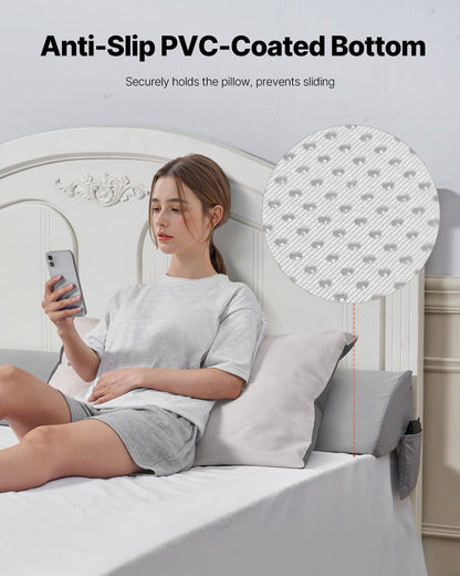 Bed Wedge Pillow for Headboard, 1829 x 255 x 152 mm Bed Gap Filler, Fill 0-178mm Gap Between Headboard and Mattress, 25D Foam Mattress Wedge Headboard Pillow with Side Pocket, for Backrest, Gray