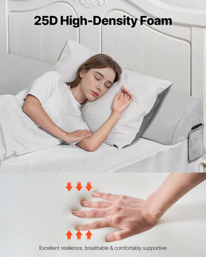 Bed Wedge Pillow for Headboard, 1930 x 255 x 152 mm Bed Gap Filler, Fill 0-178mm Gap Between Headboard and Mattress, Soft Plush Mattress Wedge Headboard Pillow with Side Pocket, for Backrest Gray