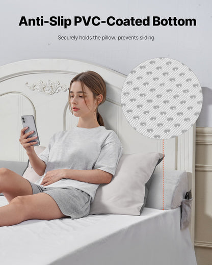 Bed Wedge Pillow for Headboard, 1930 x 255 x 152 mm Bed Gap Filler, Fill 0-178mm Gap Between Headboard and Mattress, Soft Plush Mattress Wedge Headboard Pillow with Side Pocket, for Backrest Gray