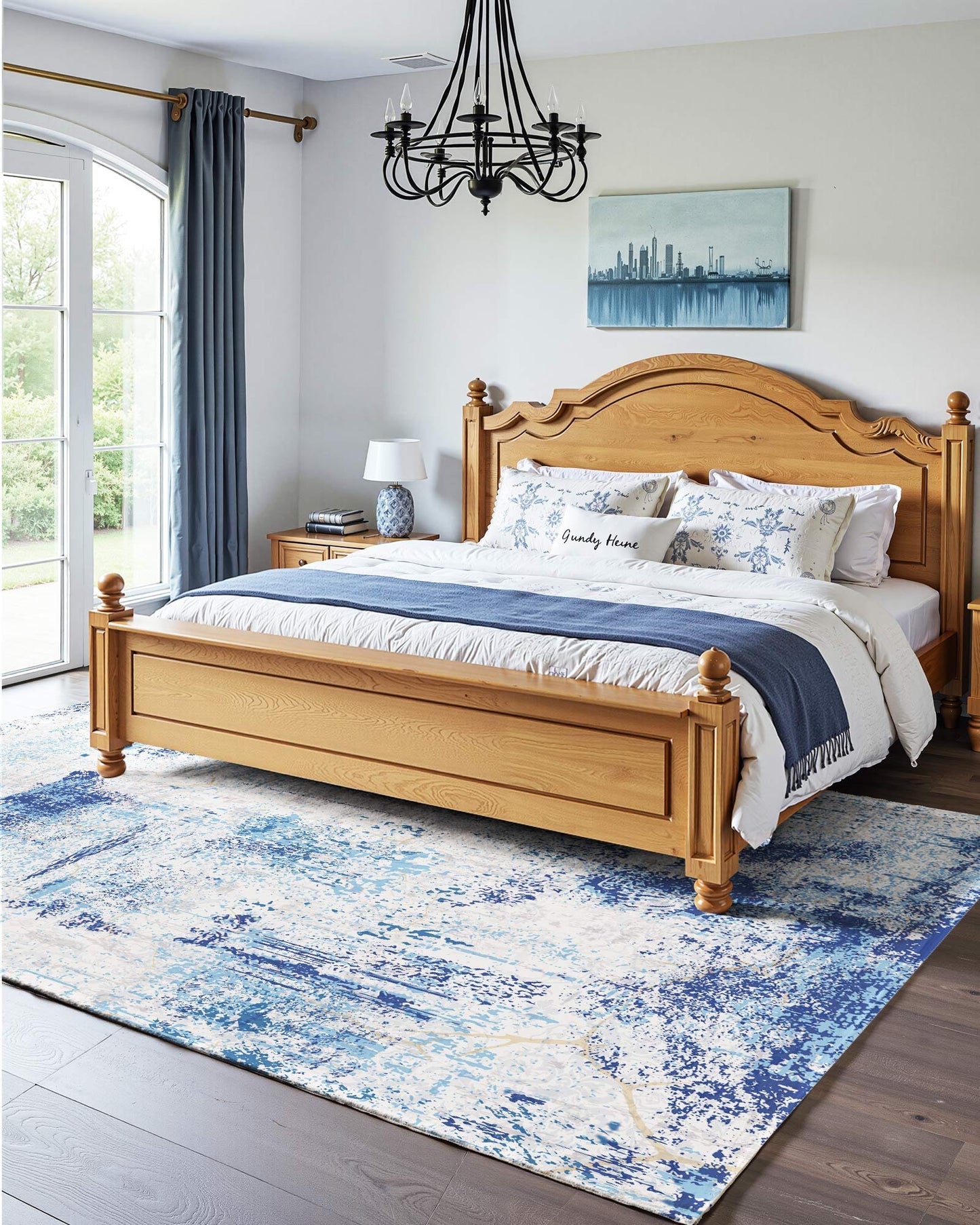 Area Rug, 5 x 7 ft Large Washable Rug, Non-Slip and Tear-Resistant Soft Carpet, Pet & Child Friendly Modern Area Rugs, Indoor Mat for Bedroom, Office, Living Room, Kids Room, Entryway, Blue