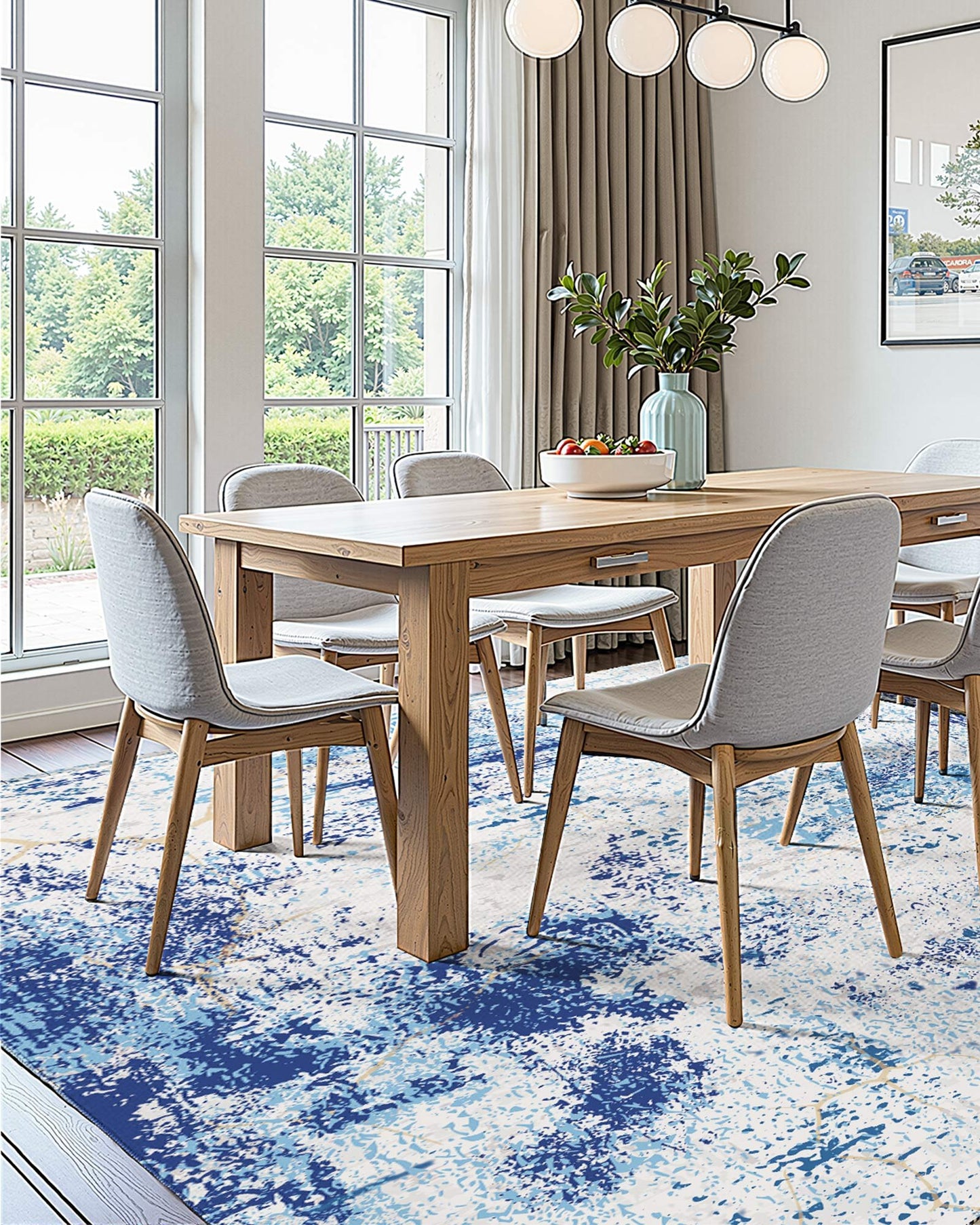 Area Rug, 5 x 7 ft Large Washable Rug, Non-Slip and Tear-Resistant Soft Carpet, Pet & Child Friendly Modern Area Rugs, Indoor Mat for Bedroom, Office, Living Room, Kids Room, Entryway, Blue