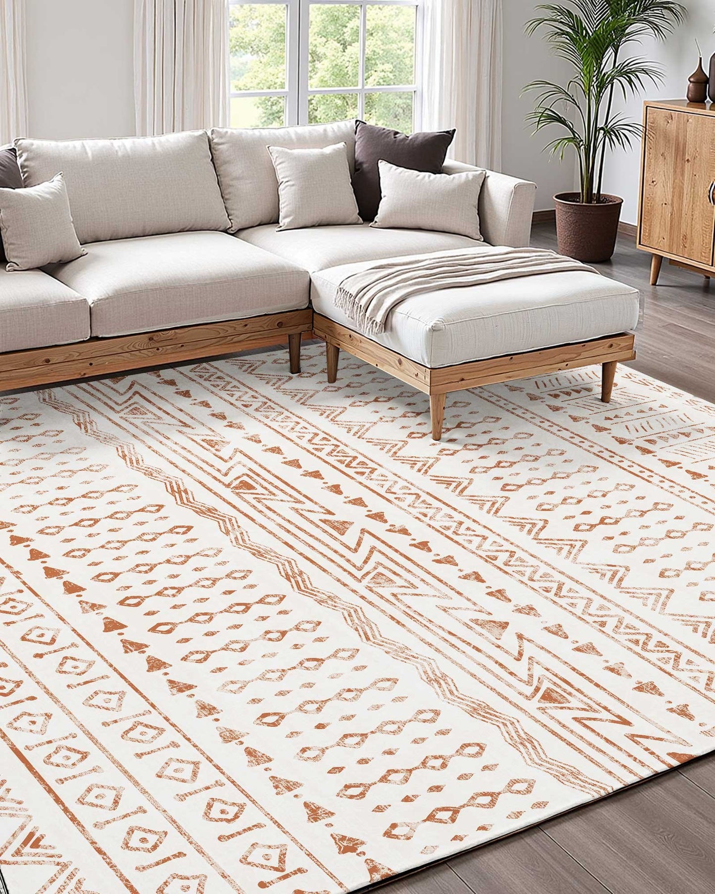 Area Rug, 5 x 8 ft Large Washable Rug, Non-Slip and Tear-Resistant Soft Carpet, Pet & Child Friendly Modern Area Rugs, Indoor Mat for Bedroom, Office, Living Room, Kids Room, Entryway, Beige