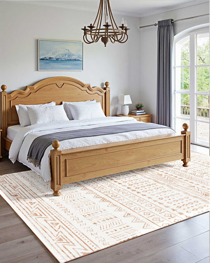 Area Rug, 5 x 8 ft Large Washable Rug, Non-Slip and Tear-Resistant Soft Carpet, Pet & Child Friendly Modern Area Rugs, Indoor Mat for Bedroom, Office, Living Room, Kids Room, Entryway, Beige