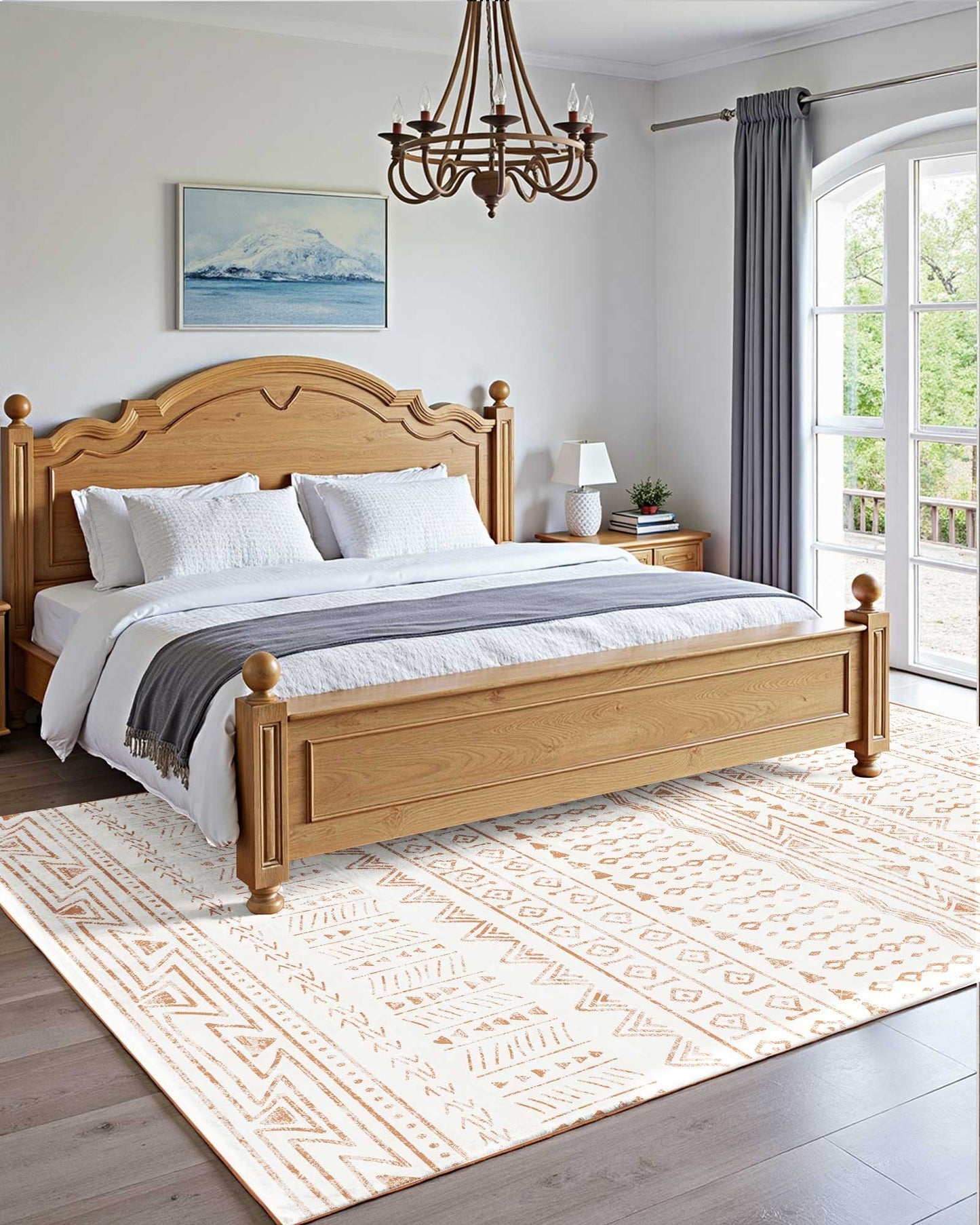 Area Rug, 5 x 8 ft Large Washable Rug, Non-Slip and Tear-Resistant Soft Carpet, Pet & Child Friendly Modern Area Rugs, Indoor Mat for Bedroom, Office, Living Room, Kids Room, Entryway, Beige