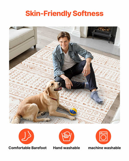 Area Rug, 5 x 8 ft Large Washable Rug, Non-Slip and Tear-Resistant Soft Carpet, Pet & Child Friendly Modern Area Rugs, Indoor Mat for Bedroom, Office, Living Room, Kids Room, Entryway, Beige