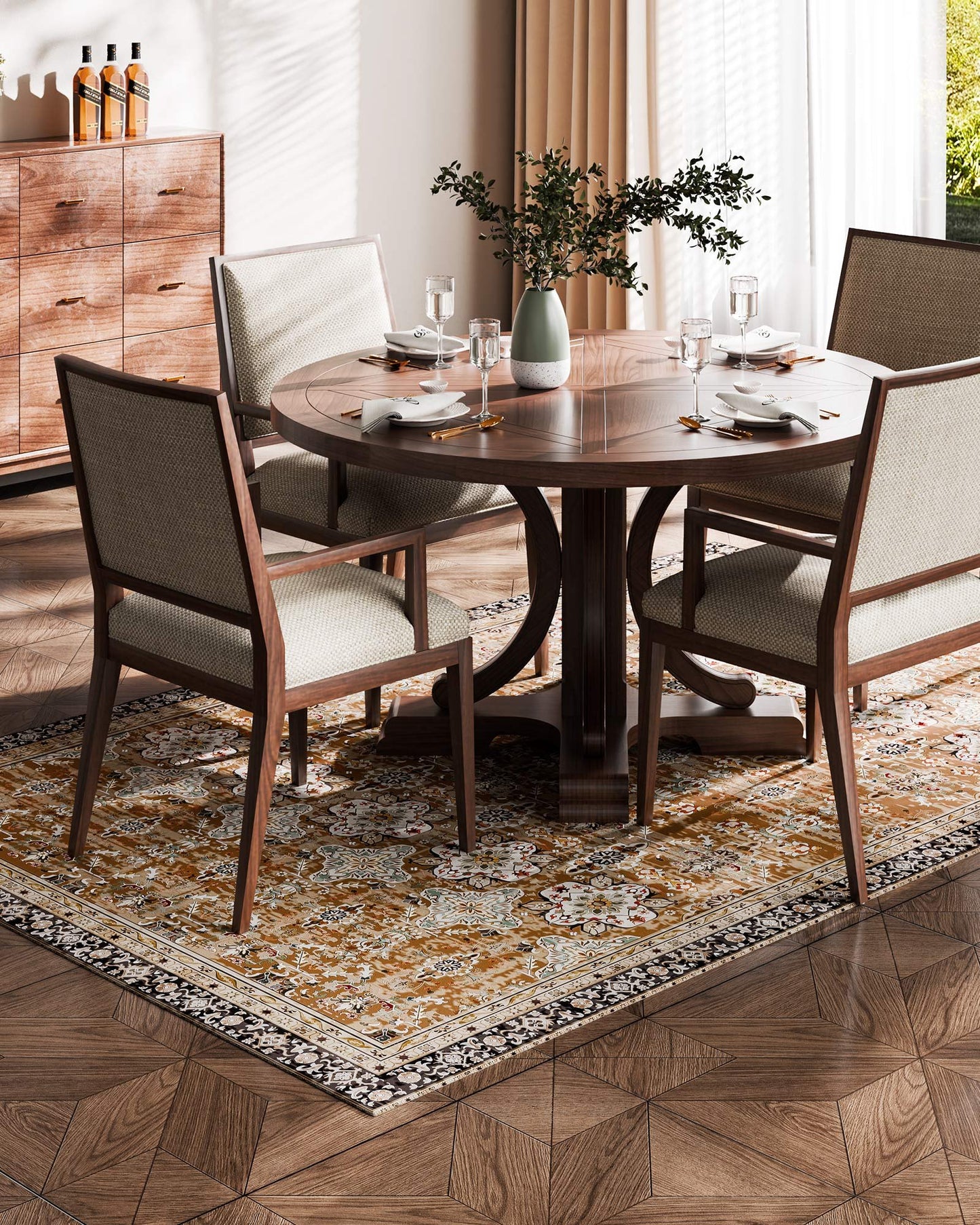 Matta, 1,8 x 2,7 m stor tvättbar matta, halkfri och rivtålig mjuk heltäckningsmatta, husdjurs- och barnvänliga vintagemattor, inomhusmatta för sovrum, vardagsrum, barnrum, entré, brungrön