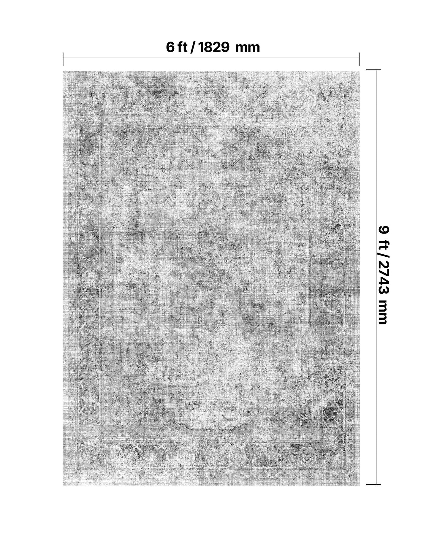 Area Rug, 6 x 9 ft Large Washable Boho Rug, Non-Slip and Tear-Resistant Soft Carpet, Pet & Child Friendly Bohemian Area Rugs, Indoor Mat for Bedroom, Living Room, Kids Room, Entryway, Gray