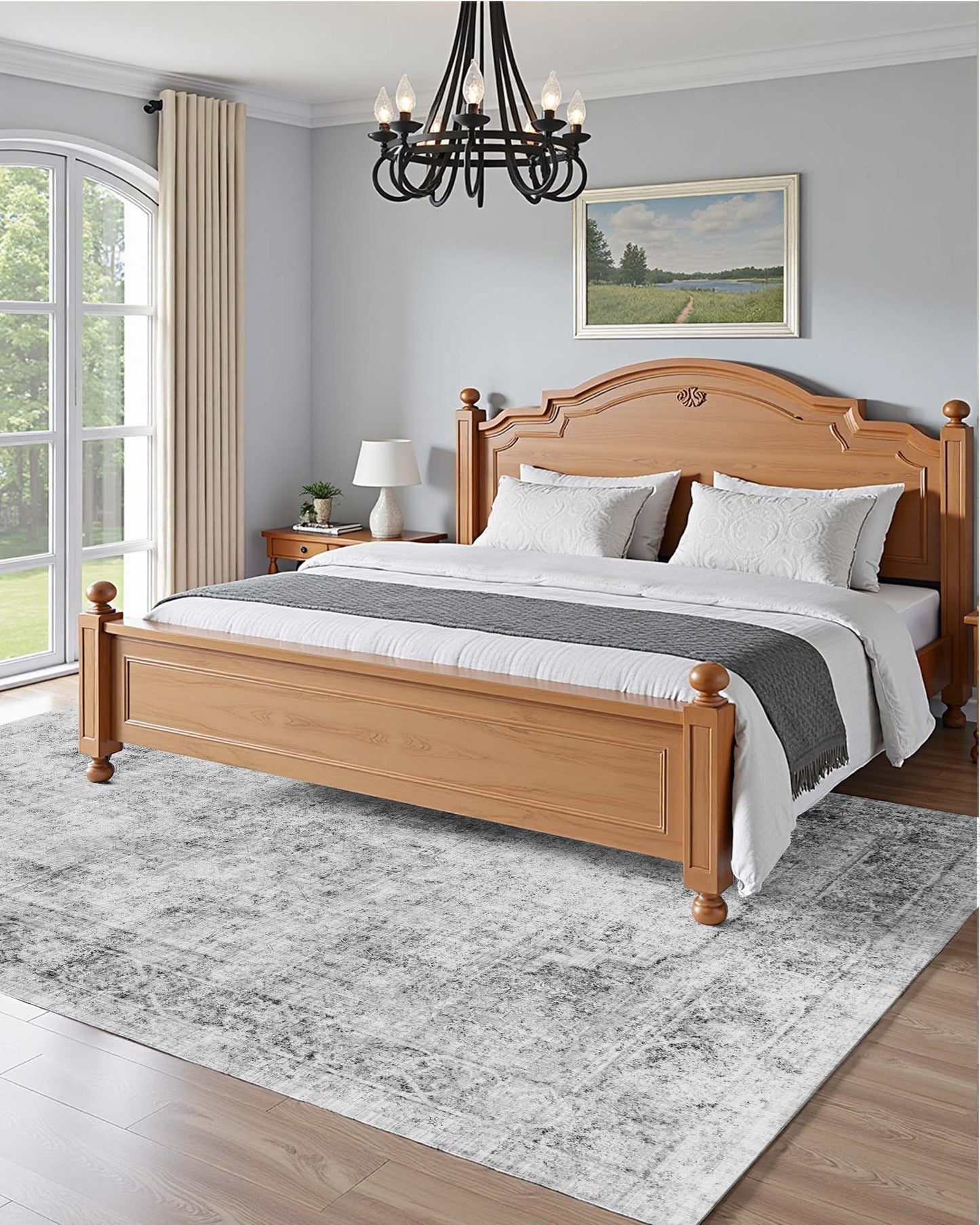 Area Rug, 6 x 9 ft Large Washable Boho Rug, Non-Slip and Tear-Resistant Soft Carpet, Pet & Child Friendly Bohemian Area Rugs, Indoor Mat for Bedroom, Living Room, Kids Room, Entryway, Gray