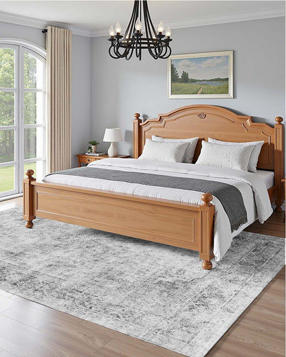 Area Rug, 6 x 9 ft Large Washable Boho Rug, Non-Slip and Tear-Resistant Soft Carpet, Pet & Child Friendly Bohemian Area Rugs, Indoor Mat for Bedroom, Living Room, Kids Room, Entryway, Gray