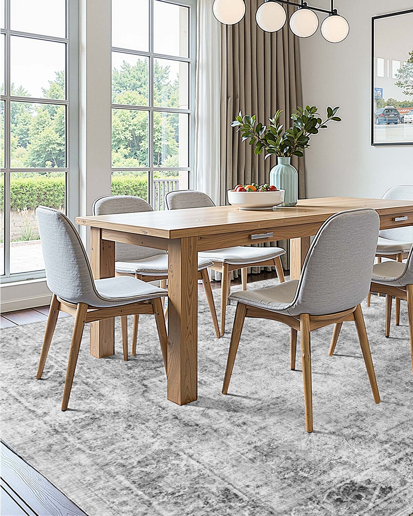 Area Rug, 6 x 9 ft Large Washable Boho Rug, Non-Slip and Tear-Resistant Soft Carpet, Pet & Child Friendly Bohemian Area Rugs, Indoor Mat for Bedroom, Living Room, Kids Room, Entryway, Gray