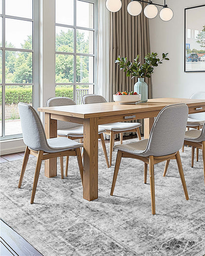 Area Rug, 6 x 9 ft Large Washable Boho Rug, Non-Slip and Tear-Resistant Soft Carpet, Pet & Child Friendly Bohemian Area Rugs, Indoor Mat for Bedroom, Living Room, Kids Room, Entryway, Gray