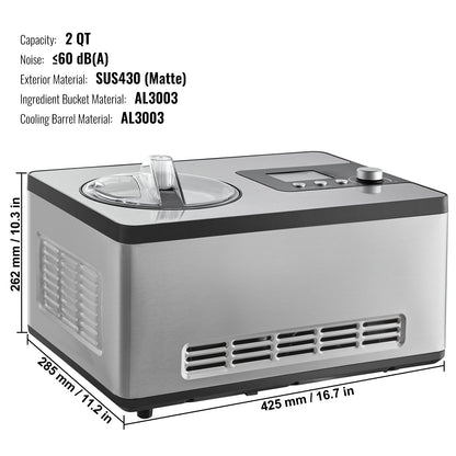 1,9 L automatisk glassmaskin elektrisk yoghurtglassmaskin silver