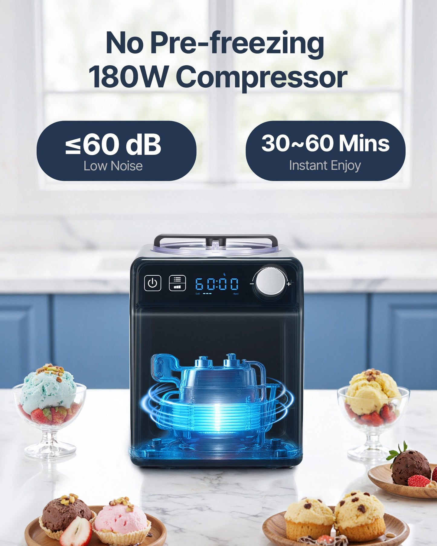 1,9 L automatisk glassmaskin elektrisk yoghurtgelato-maskin svart