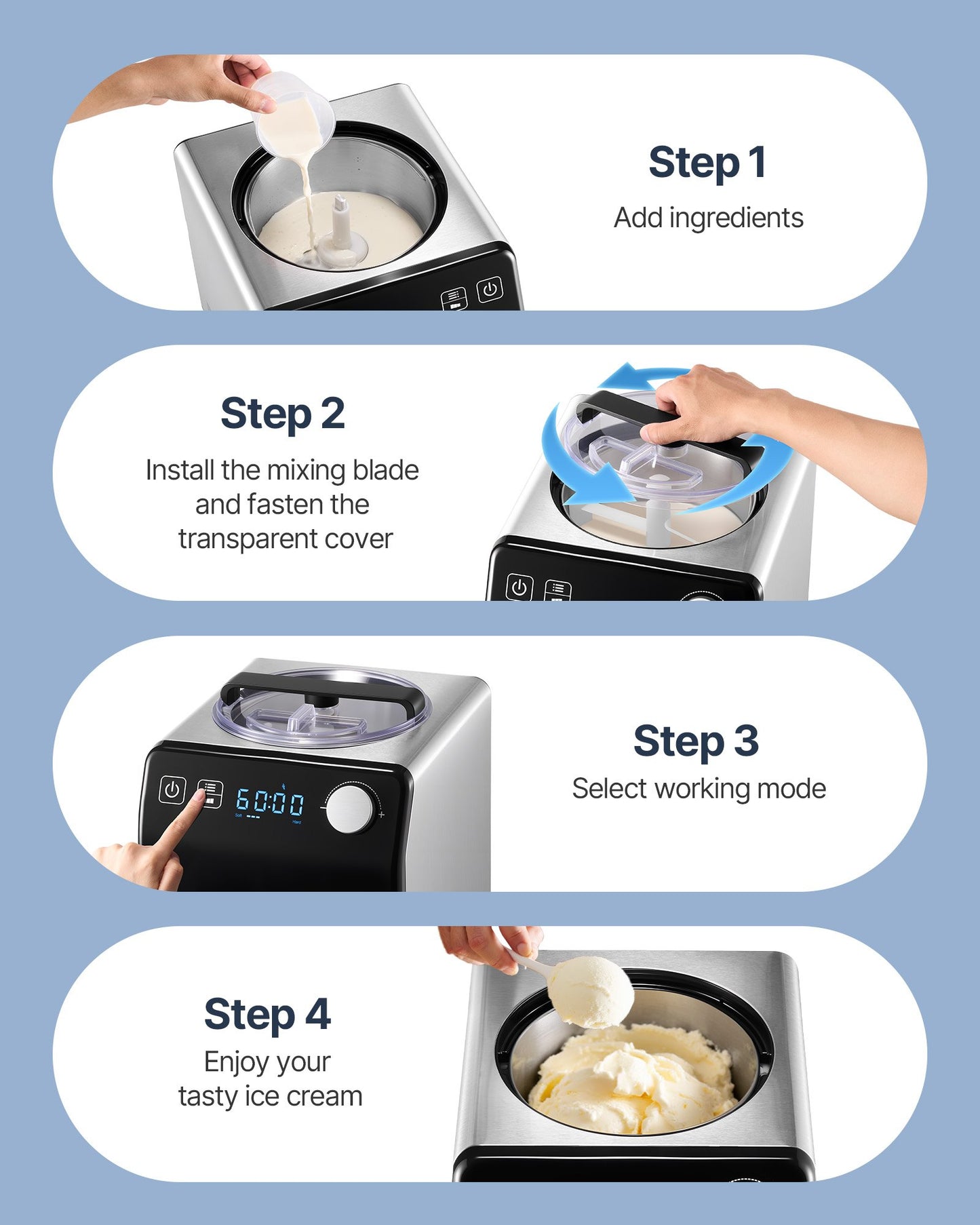 1,9 L automatisk glassmaskin elektrisk yoghurtgelato-maskin svart