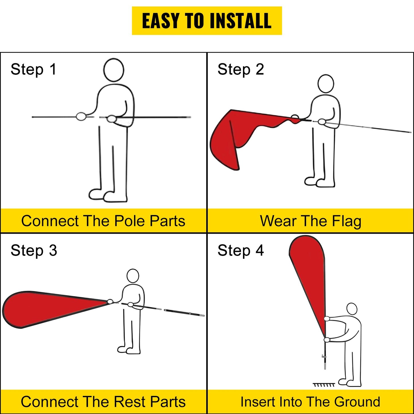 Reklamflaggstång, 10 x fjäderflaggpaket med markspett, 16 fot vindlösa flaggstångsset med markmonteringsstång, 6 st Swooper-flaggstångskit, skyltflagga för företagsbutiker