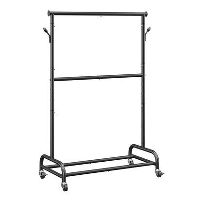 Clothes Rack, Rolling Clothing Garment Rack with Adjustable Crossbar and Side Hooks, 68 kg Load Capacity, Heavy Duty Carbon Steel Clothing Racks with Wheels for Bedroom, Laundry, Living Room