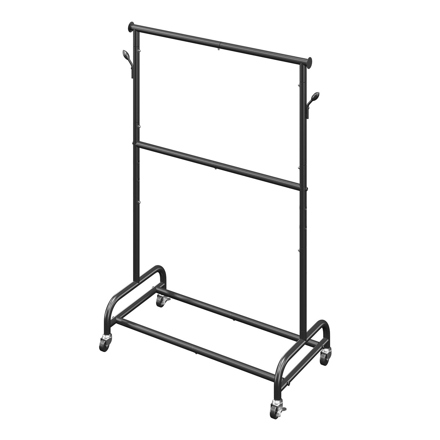 Clothes Rack, Rolling Clothing Garment Rack with Adjustable Crossbar and Side Hooks, 68 kg Load Capacity, Heavy Duty Carbon Steel Clothing Racks with Wheels for Bedroom, Laundry, Living Room